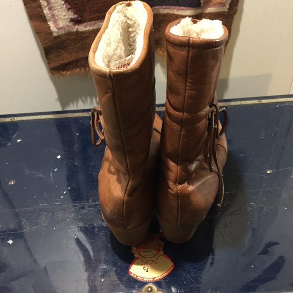 VINTAGE HUSKY WINTER LEATHER BOOTS SIZE 10 - Picture 5 of 15